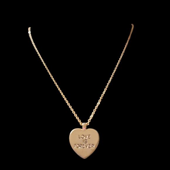 Love is Forever Heart Necklace Gold Tone Pendant Wedding Anniversary Bridal Gift - Picture 1 of 5